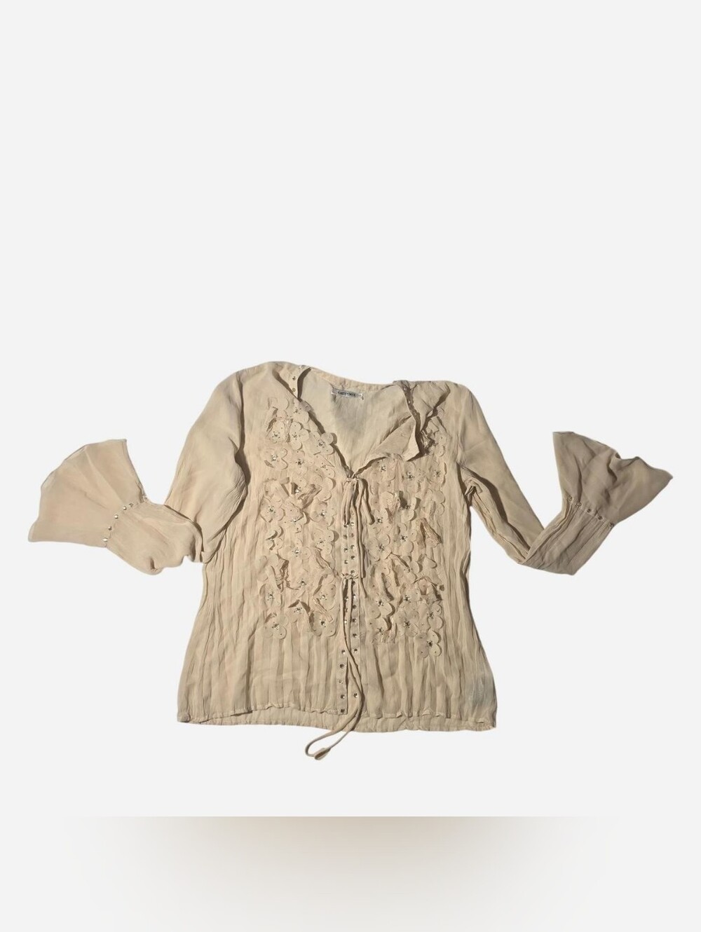 Vintage Y2K Kaelyn Max Cream Floral Applique Bell Sleeve Fairycore Blouse S